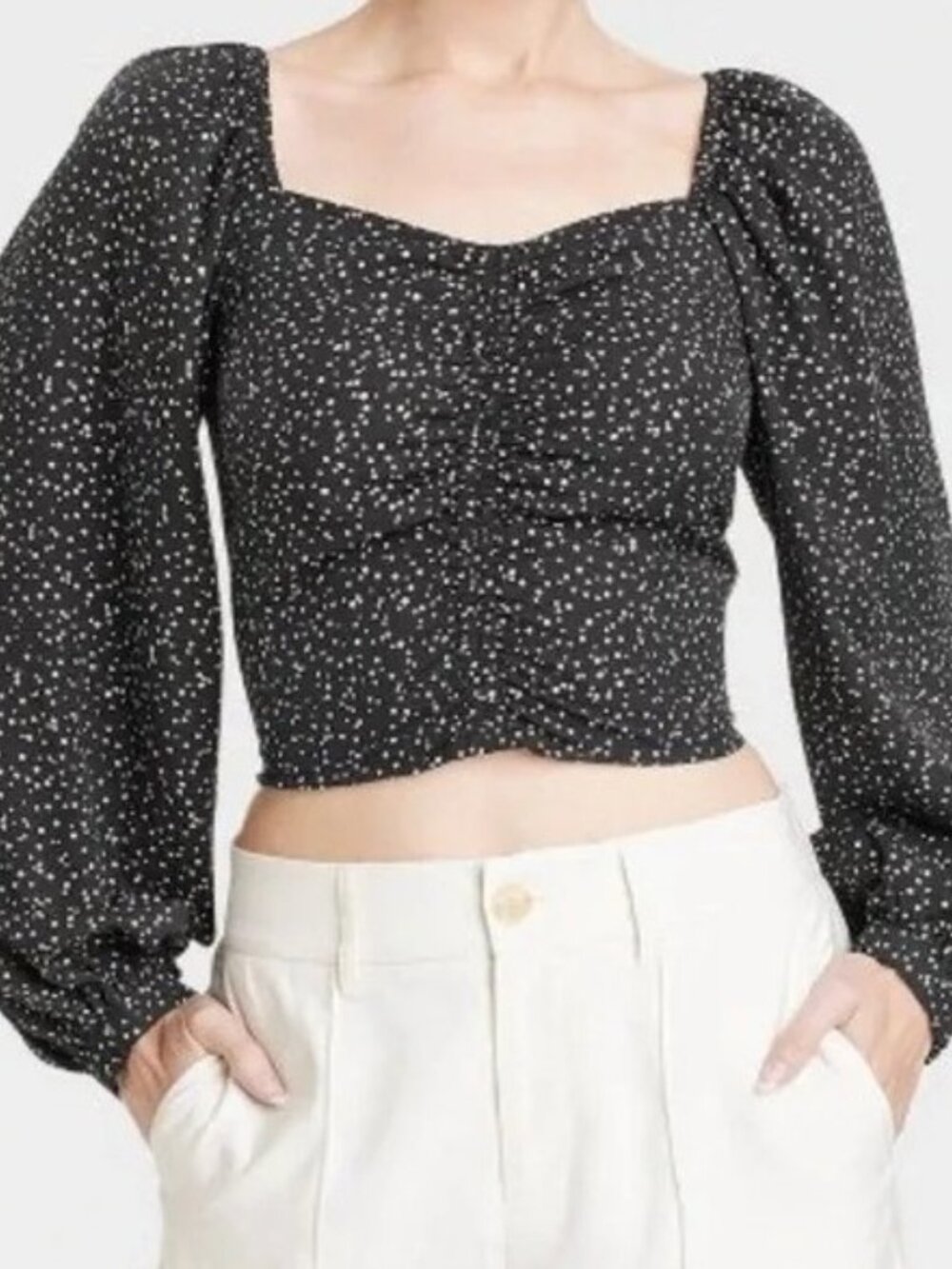 Target A New Day XXL Ruched Crop Top with Bell Sleeves and Smocked Back ⚫️⚪️